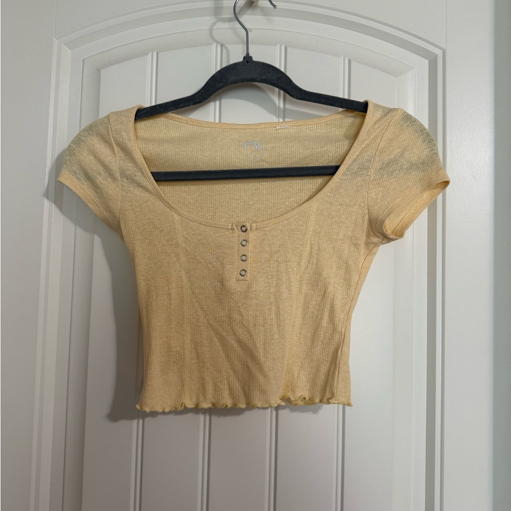 Pacsun Butter Yellow Button-Front Ribbed Top